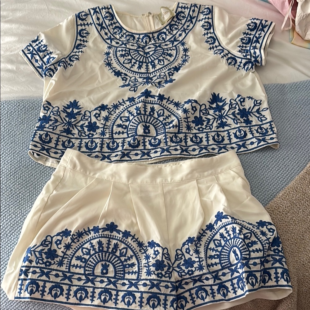 Alythea White and Blue Embroidered Set
